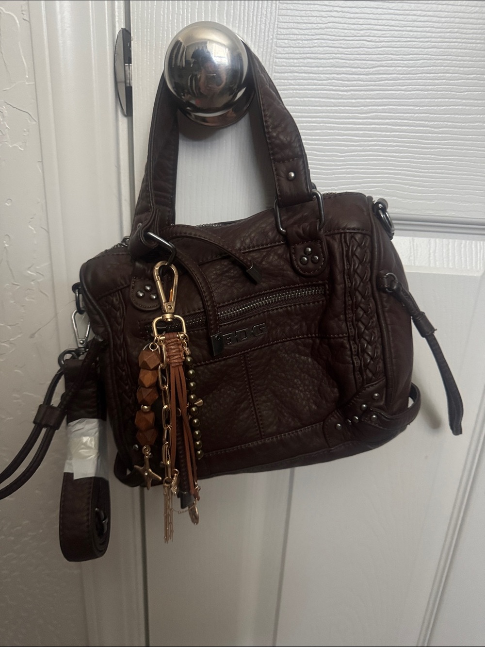 Urban Outfitters Brown Leather Shoulder Bag with Tassel Charm